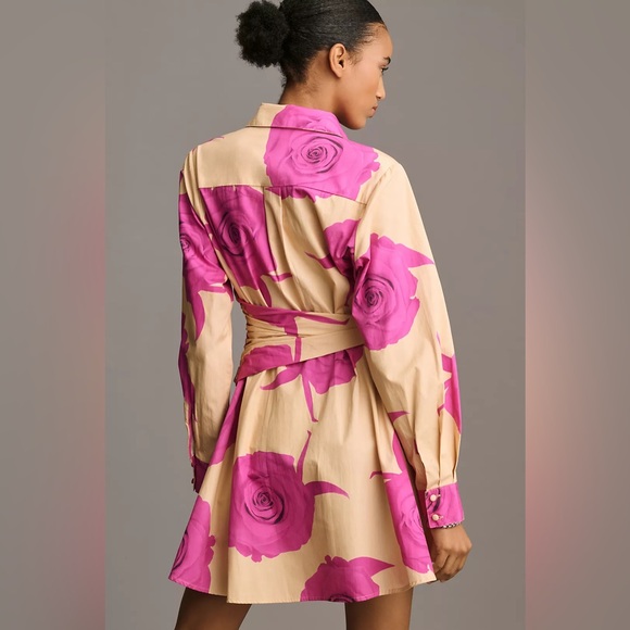 Hutch Long-Sleeve Tie-Waist Shirt Dress pink rosettes SIZE 1X READ - Picture 2 of 9